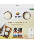 Organic Wool Dryer Balls (4 Pack) - Comes With 2 Scented Essential Oils